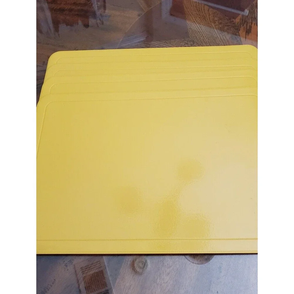 4 Vintage Mustard Yellow Vinyl Foam Placemats